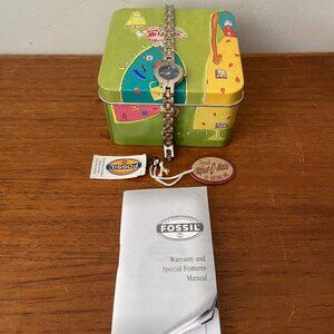 Fossil F2 Gold Tone ES-9030 Ladies Watch With Blue Dial Adjust-O-Matic Vintage